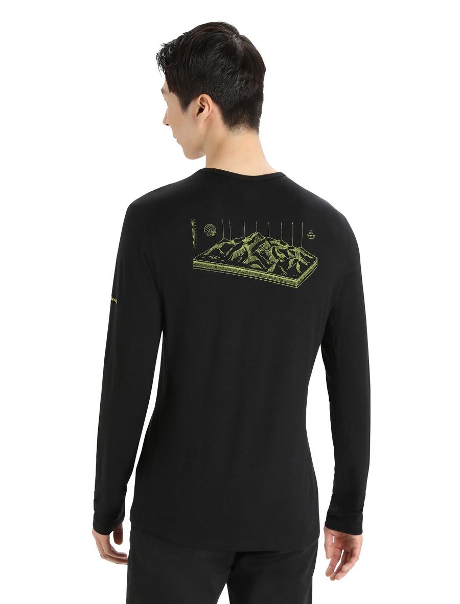 Black Icebreaker Merino 200 Oasis Long Sleeve Crewe Alps 3D Men's Base Layers | AU 1351JPQJ